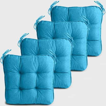 Four Light blue Dinette Chair Cushions with Ties |detiblue