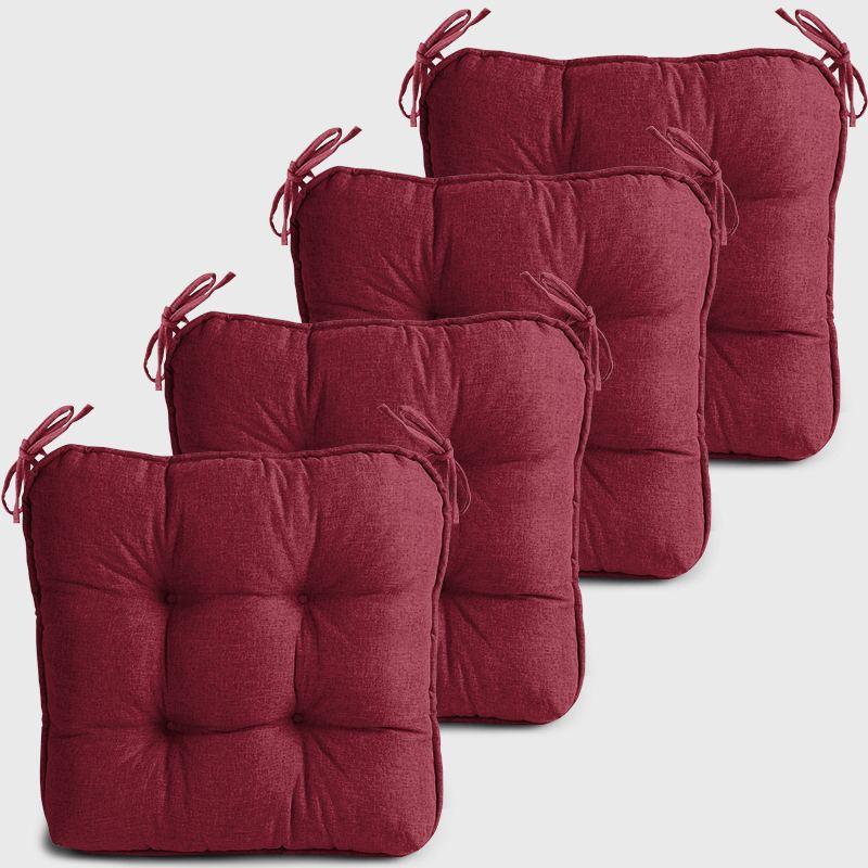 Four Red Dinette Chair Cushions with Ties | detiblue
