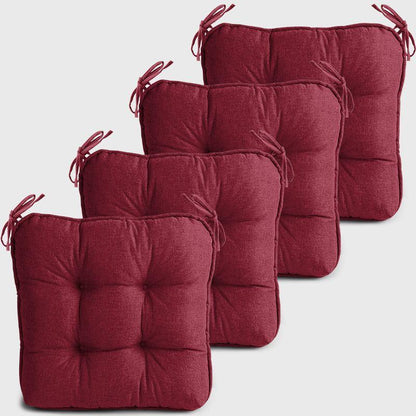 Four Red Dinette Chair Cushions with Ties | detiblue