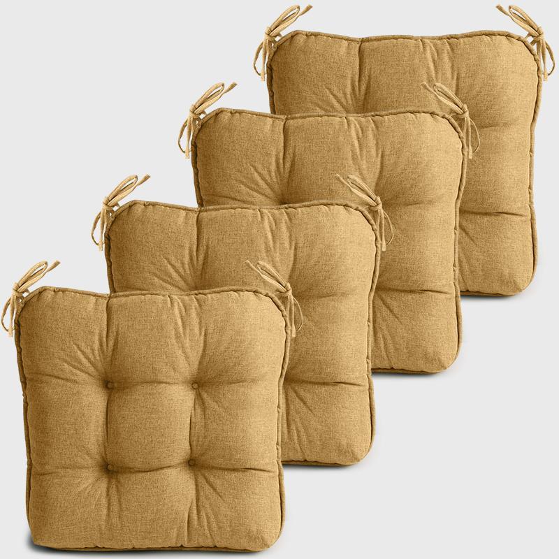 Four Turmeric Dinette Chair Cushions with Ties | detiblue