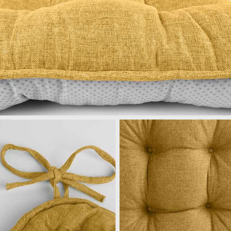 The piping brims, staps and tufted details of Dinette Chair Cushions with Ties | detiblue